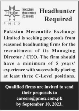 Position Announced at Pakistan Mercantile Exchange Lahore