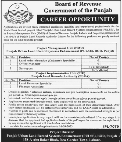 Job Open at Board of Revenue Lahore