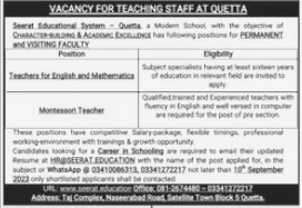 Vacancy Announced at Seerat Educational System Quetta