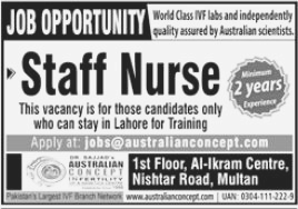 Vacancy Announced at Australian Concept Infertility Medical Center Multan