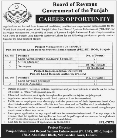 Career Opportunity at Board of Revenue Lahore