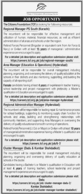 Situation Vacant at The Citizens Foundation TCF Karachi