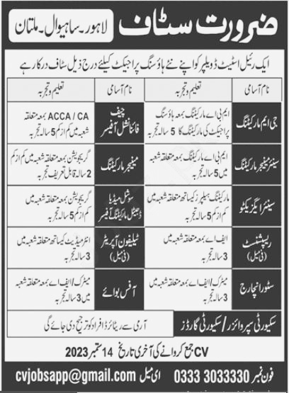 Job Announced at Real Estate Developer Company Multan