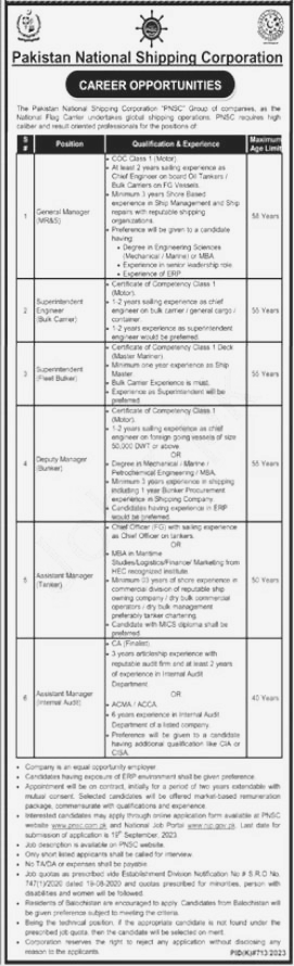 Job Opportunity at Pakistan National Shipping Corporation Karachi