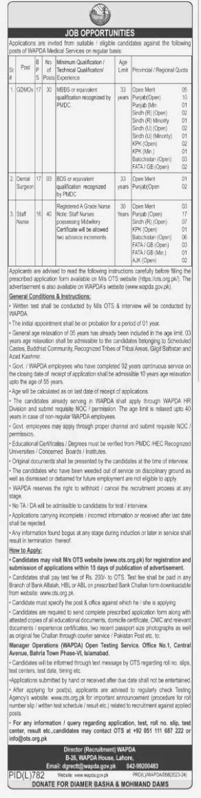 Job Vacancy Announced at Water and Power Development Authority WAPDA Lahore