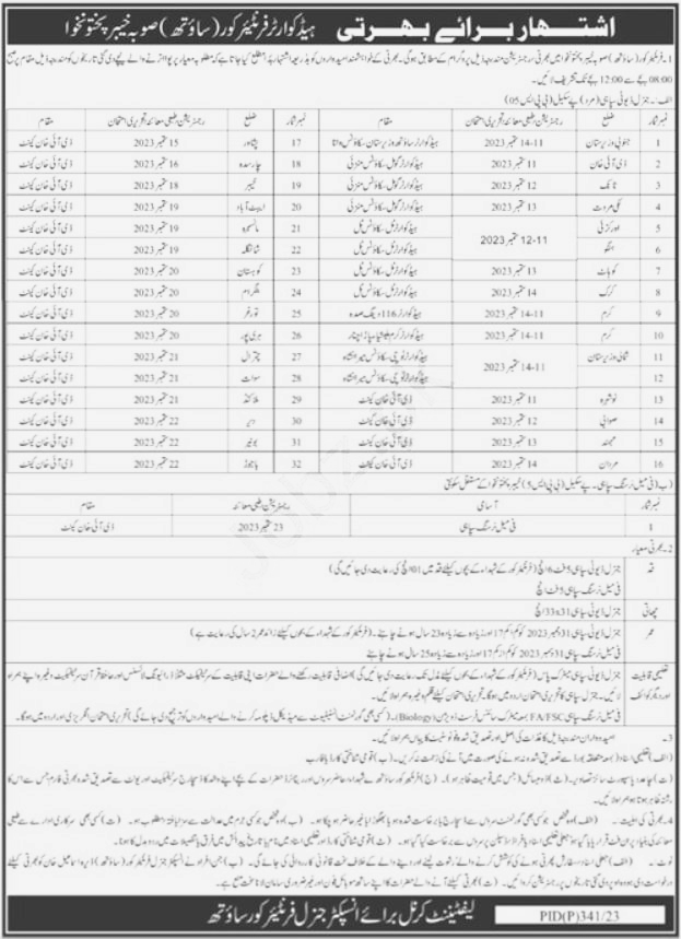 Job Notice at Frontier Core Dera Ismail Khan