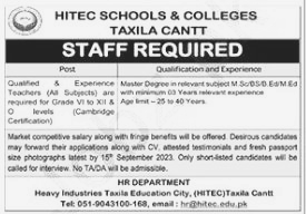 Post Announced at HITEC School & Colleges Taxila