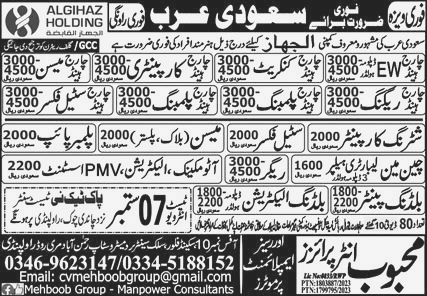 Charge Hand EW and Charge Hand Concrete Wanted in Saudi Arabia