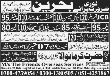 JCB Operator and Tile Mason Required in Bahrain