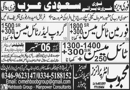 Group Leader Mason and Tile Mason Wanted in Saudi Arabia