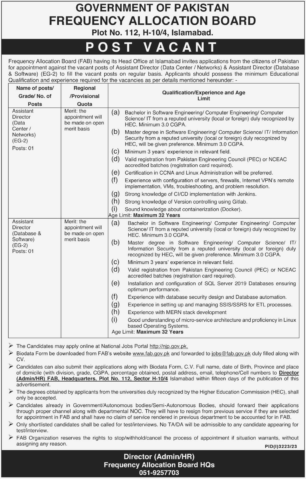 Assistant Director Job in Islamabad 2023