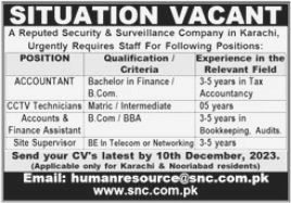 Accountant & CCTV Technician Jobs in Karachi 2023