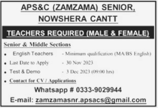 Male & Female Teaching Jobs in Nowshera 2023