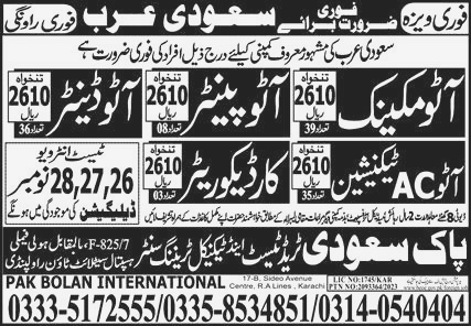 Auto Mechanic & Auto Denter Painter Jobs in Saudi Arabia 2023