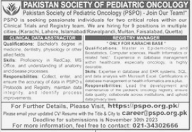 Clinical Data Abstrartor and Registry Manager required at PSPO Rwp 2023