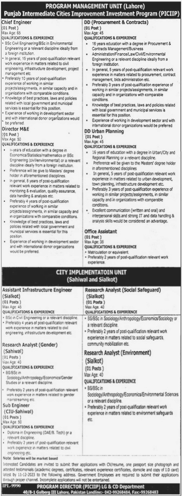 CIU Jobs in Sahiwal & Sialkot 2023