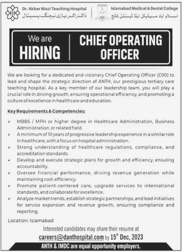 Chief Operating Officer Jobs in Islamabad 2023