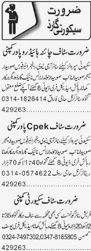 Cpek and China Power Companies are hiring for Security Guards in Lahore 2023