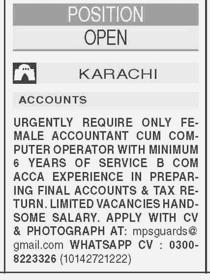 Position Available for Female Accountant at Karachi 2023