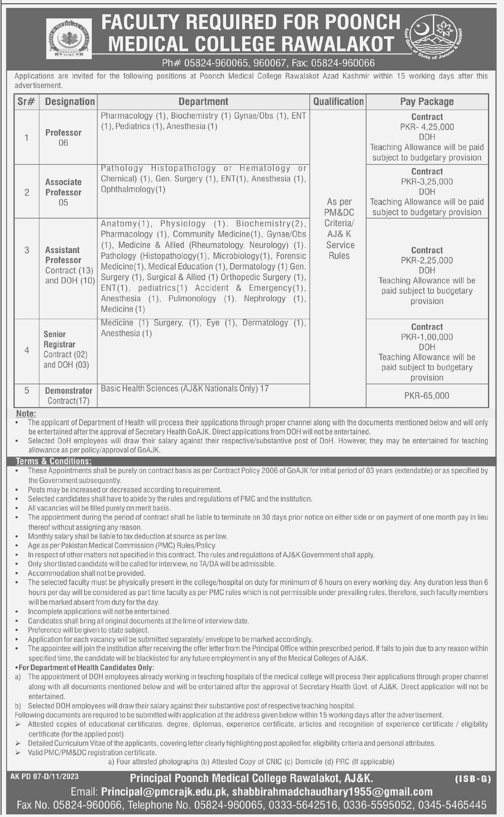 Poonch Medical College Hiring for Various Post at Rawalakot 2023