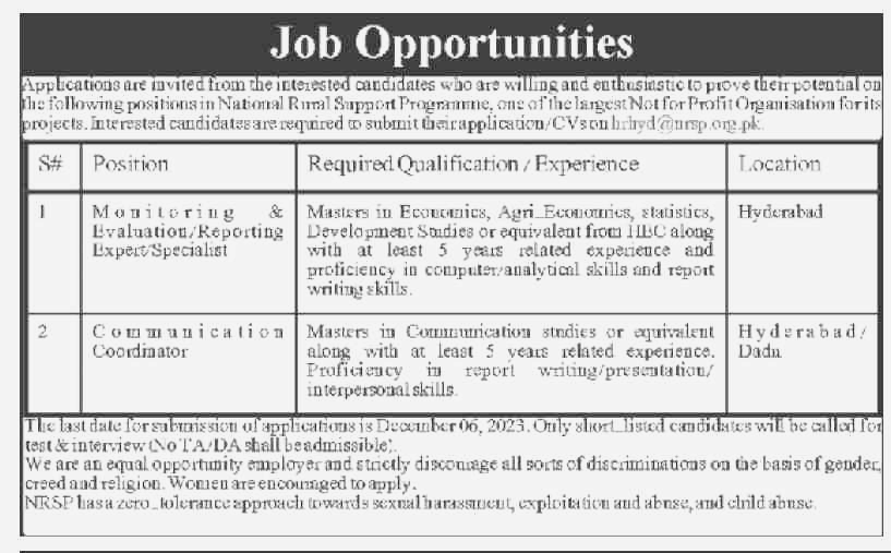 Monitoring & Evaluation and communication coordinator jobs in NRSP 2023