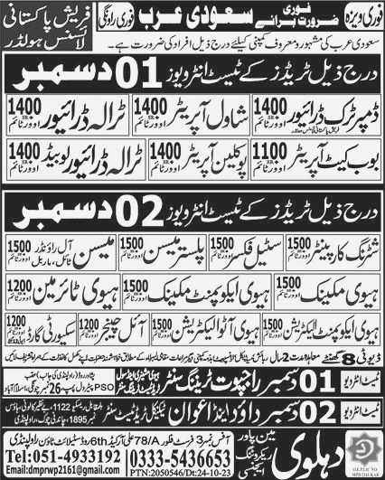 Shaval Operator, Steel Fixer and various jobs in Saudi Arabia 2023