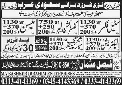 Steel Fixer and construction labor required in Saudi Arabia 2023