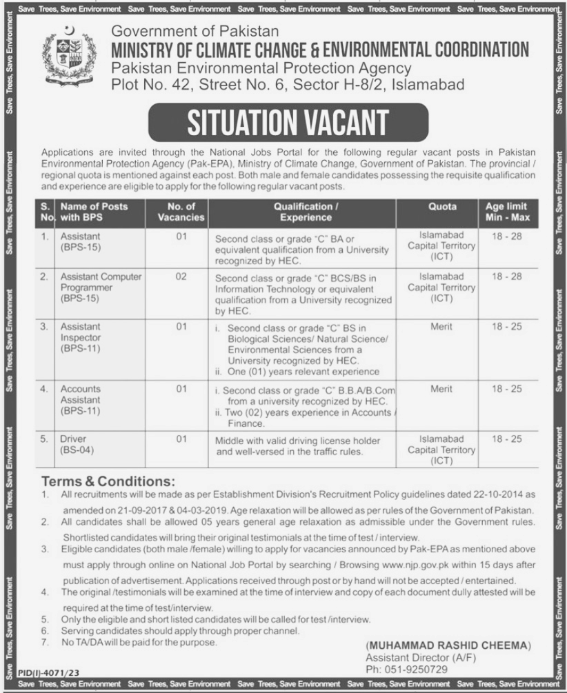 Ministry of Climate Change & Environmental Coordination Jobs 2024