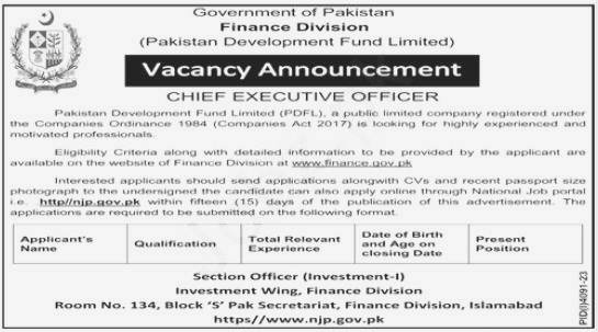 Finance Division Jobs 2024 Islamabad