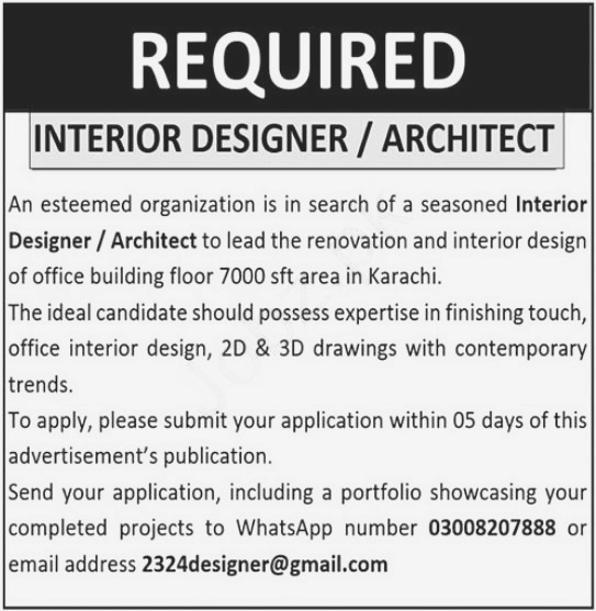 Interior Designer and Architect Jobs 2024