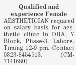 Aesthetician Jobs in Aesthetic Clinic