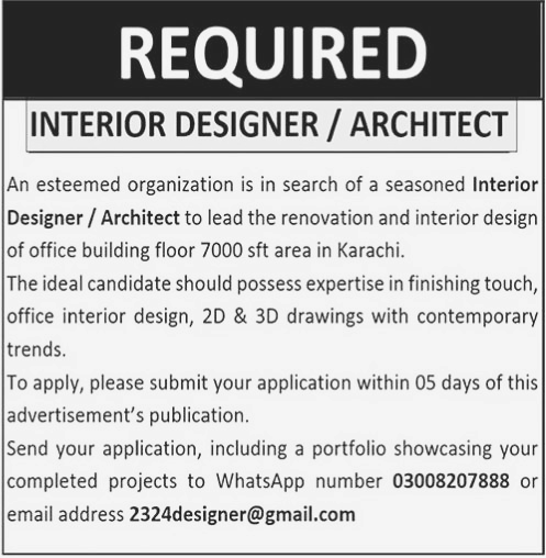 Interior Designer & Architect Jobs in Private Company