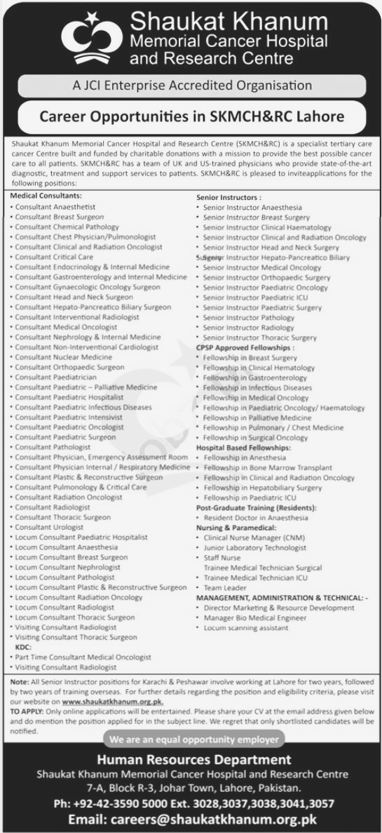 Shaukat Khanum Hospital Jobs 2024