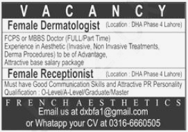 Dermatologist and Receptionist Jobs 2024